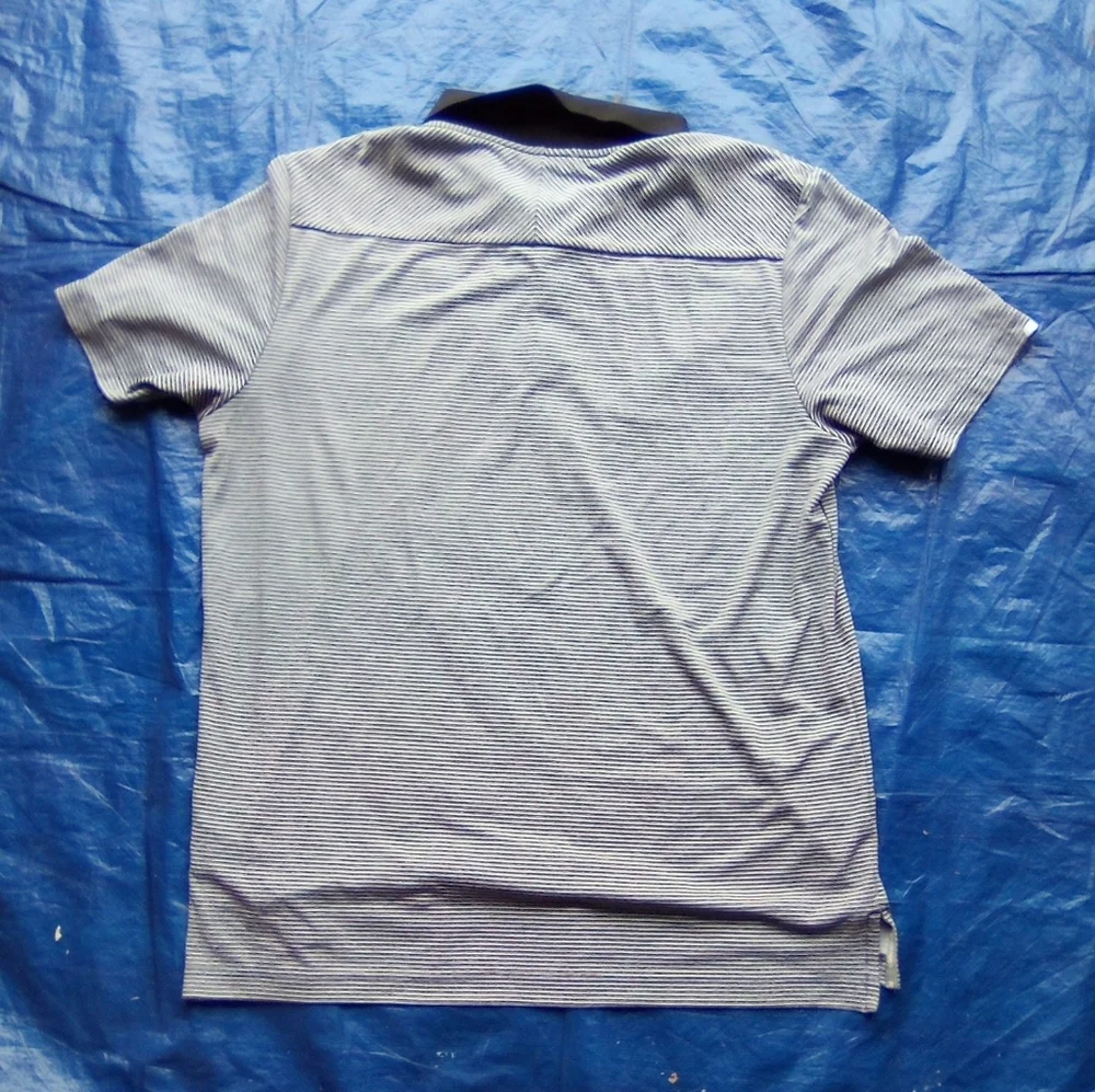 Men's Black and Gray Striped Polo Shirt
